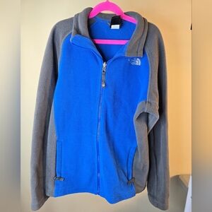 The North Face Boys Fleece Jacket Blue Gray Full Zip Pockets XL 14/16